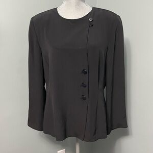 🇮🇹 Armani Collezioni Black Silk Asymmetrical Button Blazer Corporate Goth Large